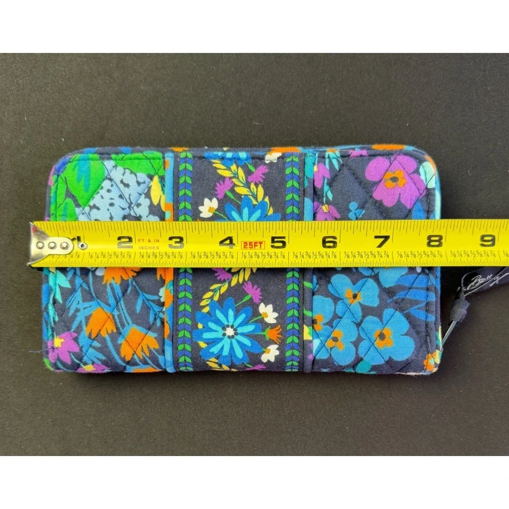 Vera Bradley Floral Quilted Cotton Zip Around Wallet Midnight Blue Purple Boho